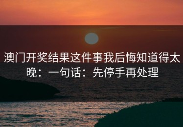 澳门开奖结果这件事我后悔知道得太晚：一句话：先停手再处理