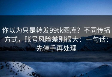 你以为只是转发99tk图库？不同传播方式，账号风险差别很大：一句话：先停手再处理