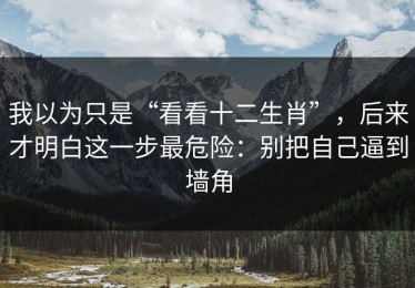 我以为只是“看看十二生肖”，后来才明白这一步最危险：别把自己逼到墙角