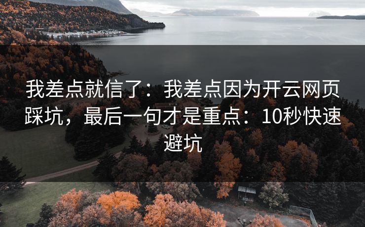 我差点就信了：我差点因为开云网页踩坑，最后一句才是重点：10秒快速避坑